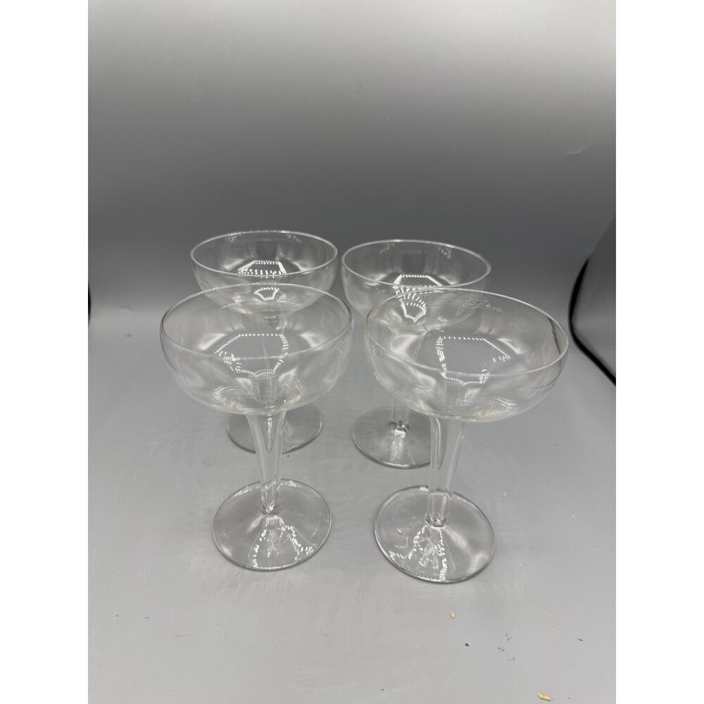 Set of 4 Clear Champagne Coupe Glasses 6” Tall Cocktail Dessert